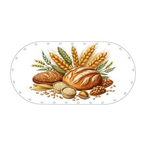 Ekmek Sofrası ve Buğdaylar - &Ccedil;eşitli ekmekler ve buğday demeti Rattan Tabanlık