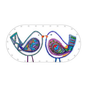 Kuşlar - Karşılıklı duran mozaik desenli iki kuş Rattan Tabanlık