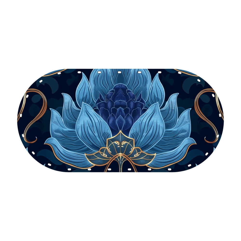 Mavi Lotus Işıltısı – Altın detaylı mavi lotus Rattan Tabanlık