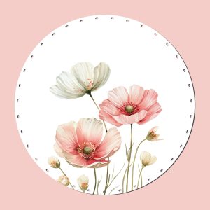 Pembe Gelincik Zarafeti - Baharın romantik havasını sepetlerinize taşıyan pembe ve beyaz gelincik deseni Rattan Tabanlık