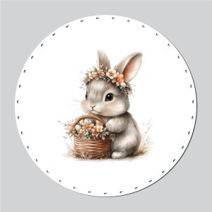 &Ccedil;i&ccedil;ek Ta&ccedil;lı Tavşancık - Baharın pastel renklerini ve tavşanın sevimliliğini sepetlerinize taşıyan desen Rattan Tabanlık