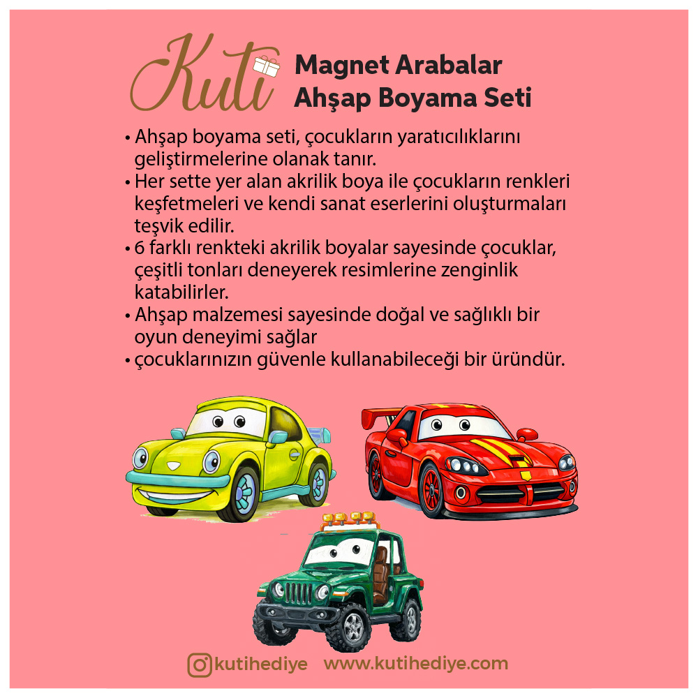 Magnet Arabalar Ahşap Boyama Seti - Görsel 2