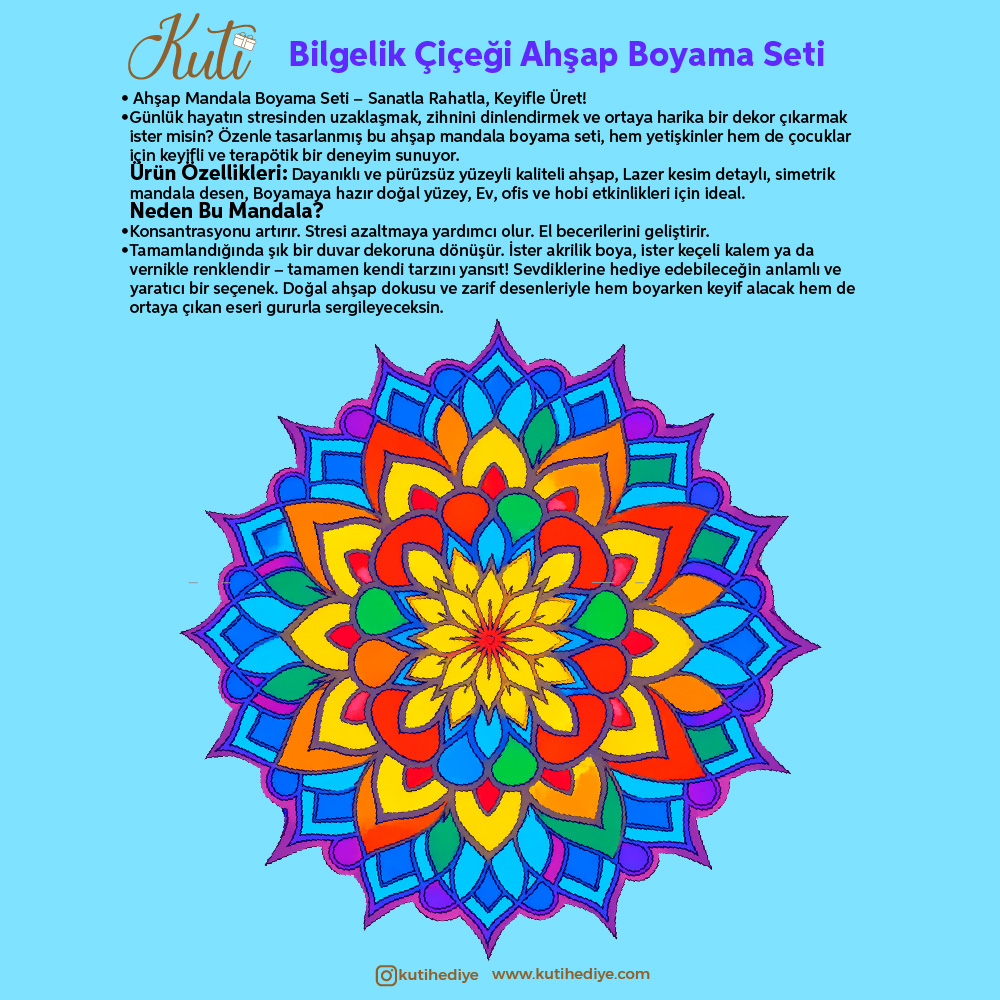 Bilgelik Çiçeği Ahşap Mandala Boyama Seti - Görsel 2